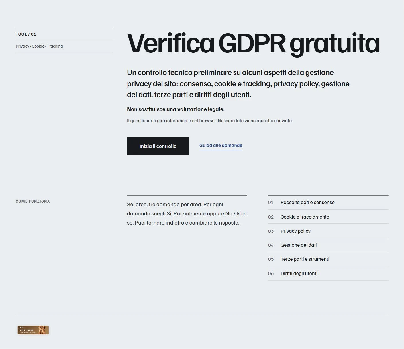 Pagina della verifica GDPR gratuita